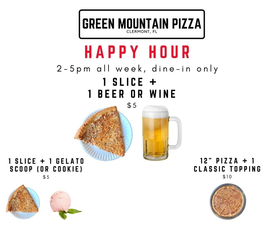 happy hour green mountain pizza 2-5pm